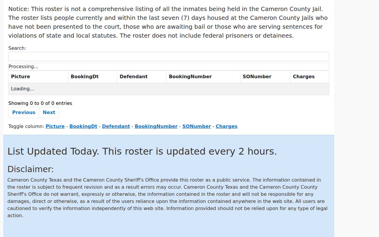Cameron County arrest lookup on the official current jail roster
