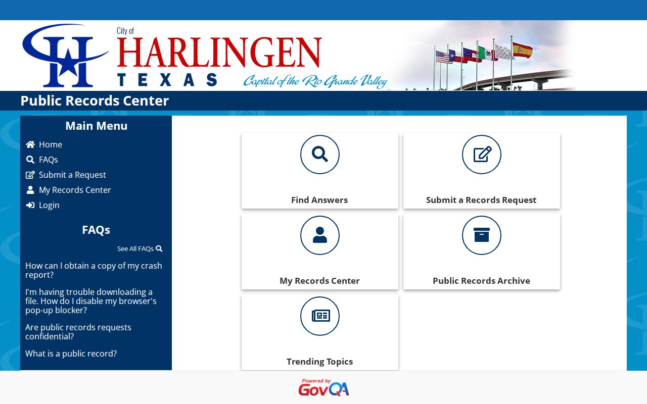 Harlingen criminal records police GovQA center