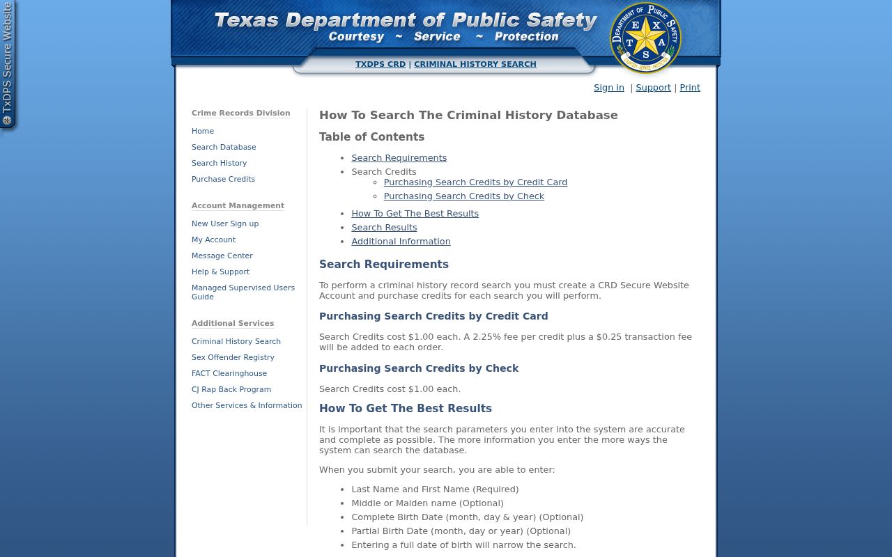 Cameron County criminal history Texas DPS search