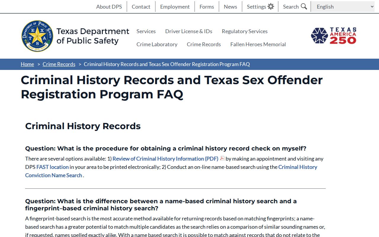Cameron County sex offender search guidance from Texas DPS